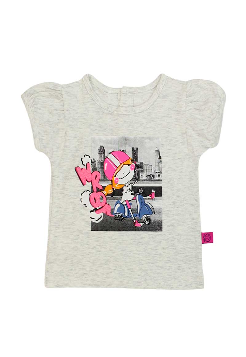 POLERA ALGODÓN NIÑA FICCUS ESTAMPADA URBANA GO BEBÉ GRIS MELANGE - 1