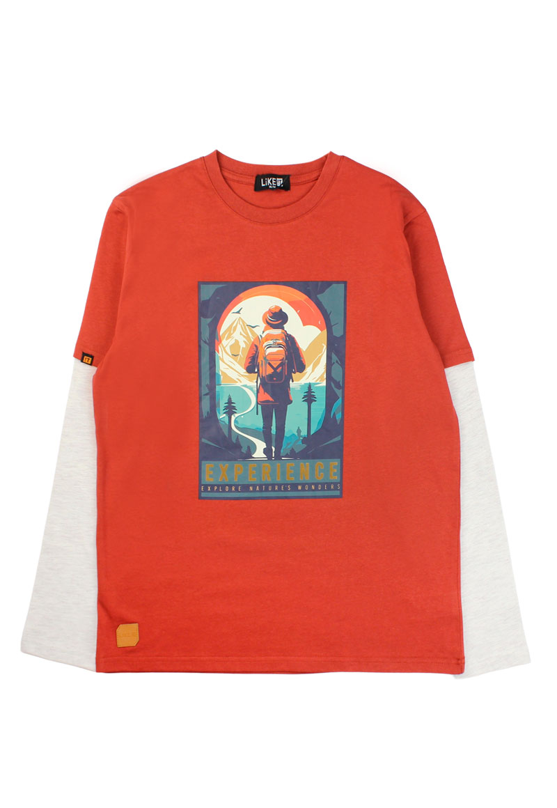 POLERA MANGA LARGA ALGODÓN NIÑO LIKE IT WANDERLUST TEENS NARANJO - 1