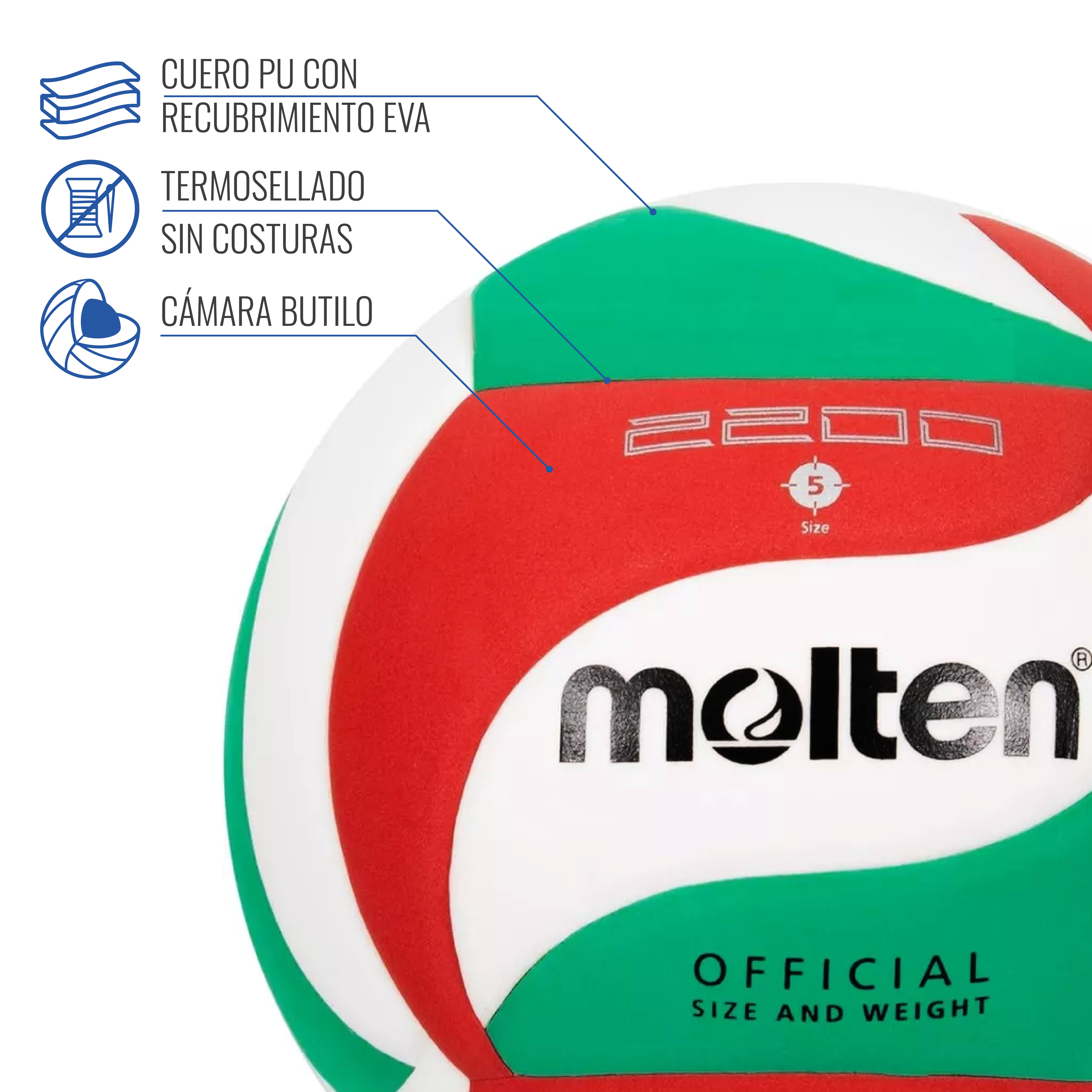 BALÓN VÓLEIBOL MOLTEN V5M 2200 - 3