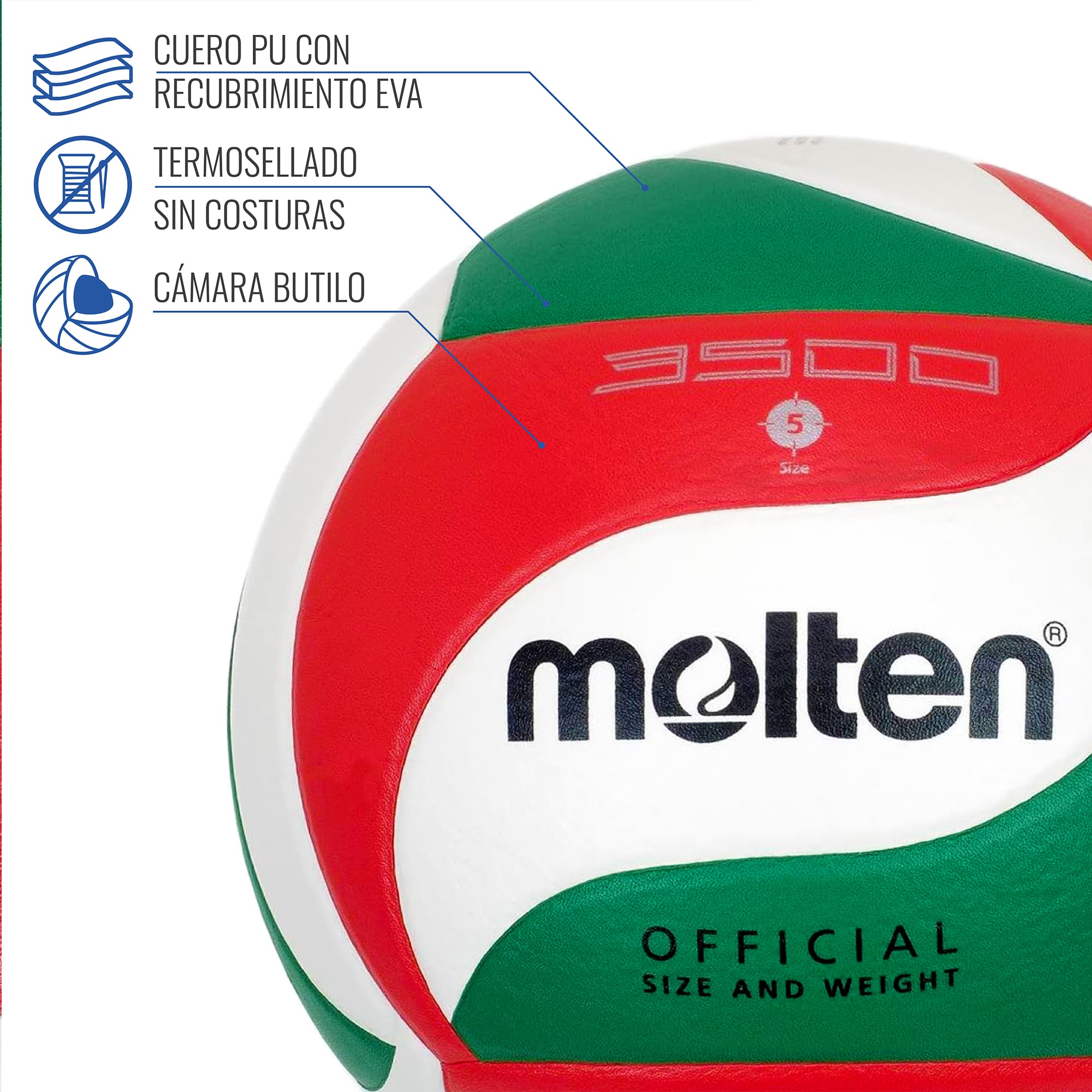 BALÓN VÓLEIBOL MOLTEN V5M 3500 - SOFT TOUCH - 2