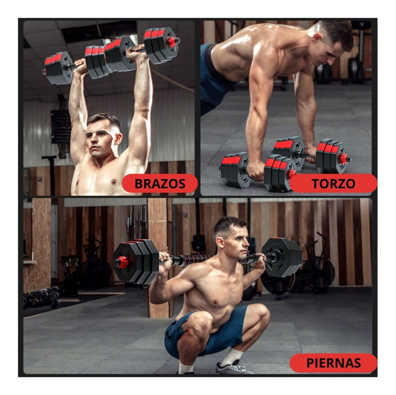SET MANCUERNAS AJUSTABLES 20 KG CON BARRA YEP - 5