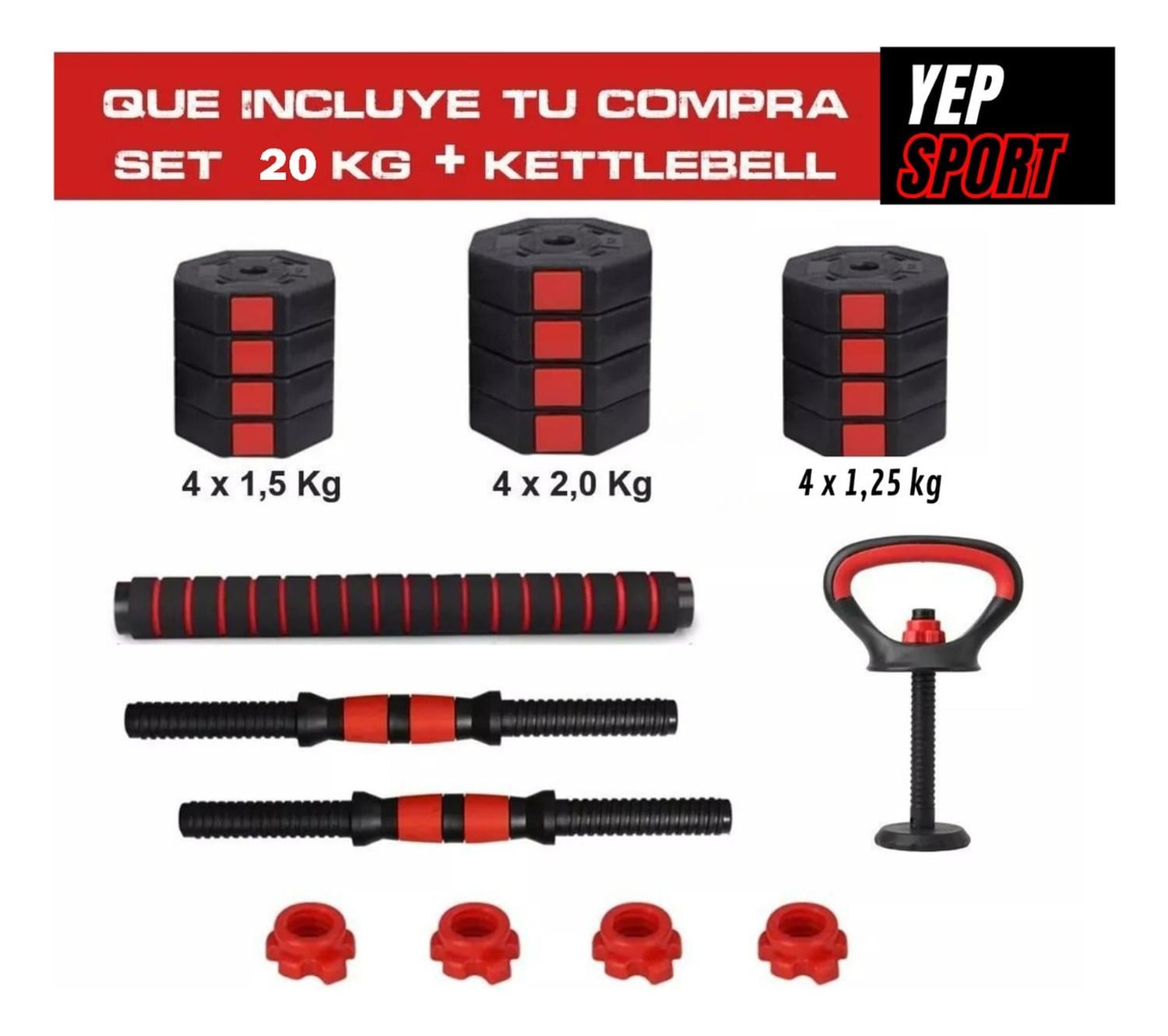 MANCUERNAS YEP 20 KG AJUSTABLES SET COMPLETO RUSA KETTLEBELL - 4