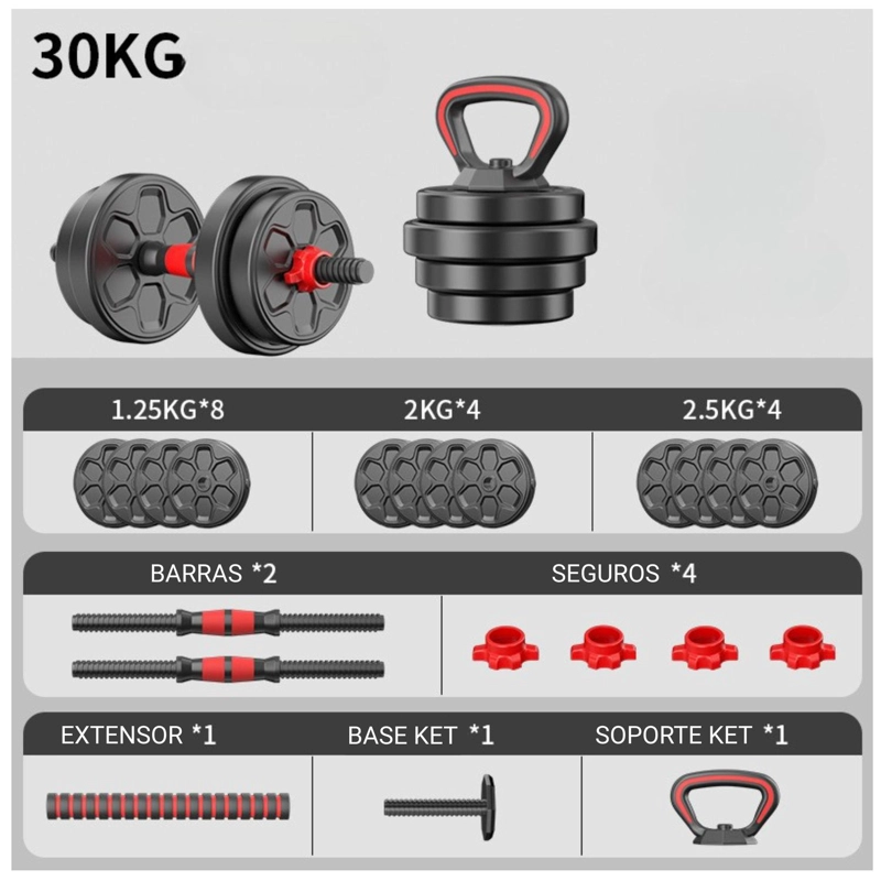 MANCUERNAS 30 KG SET AJUSTABLE A BARRA 3 EN 1 - 3