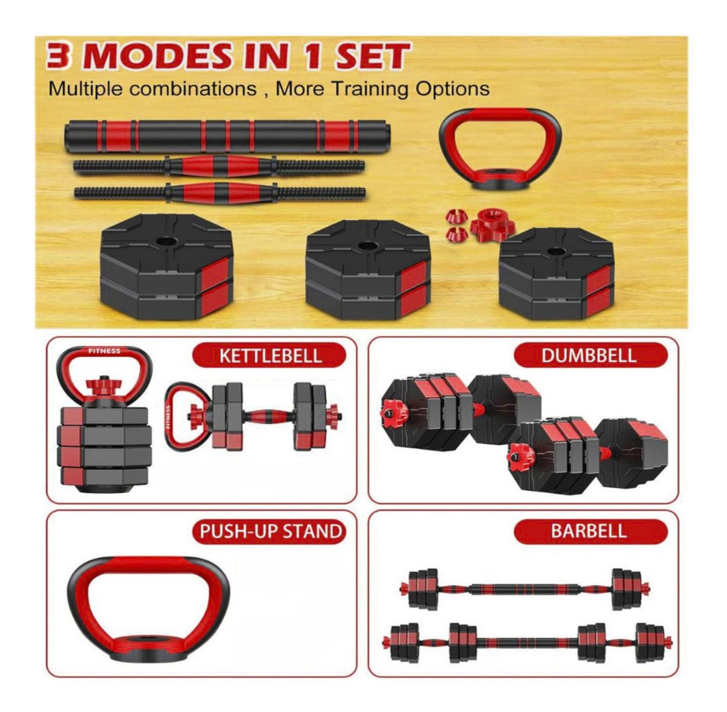 SET MANCUERNAS BARRA RUSA AJUSTABLES 30 KG 3 EN 1 - 2