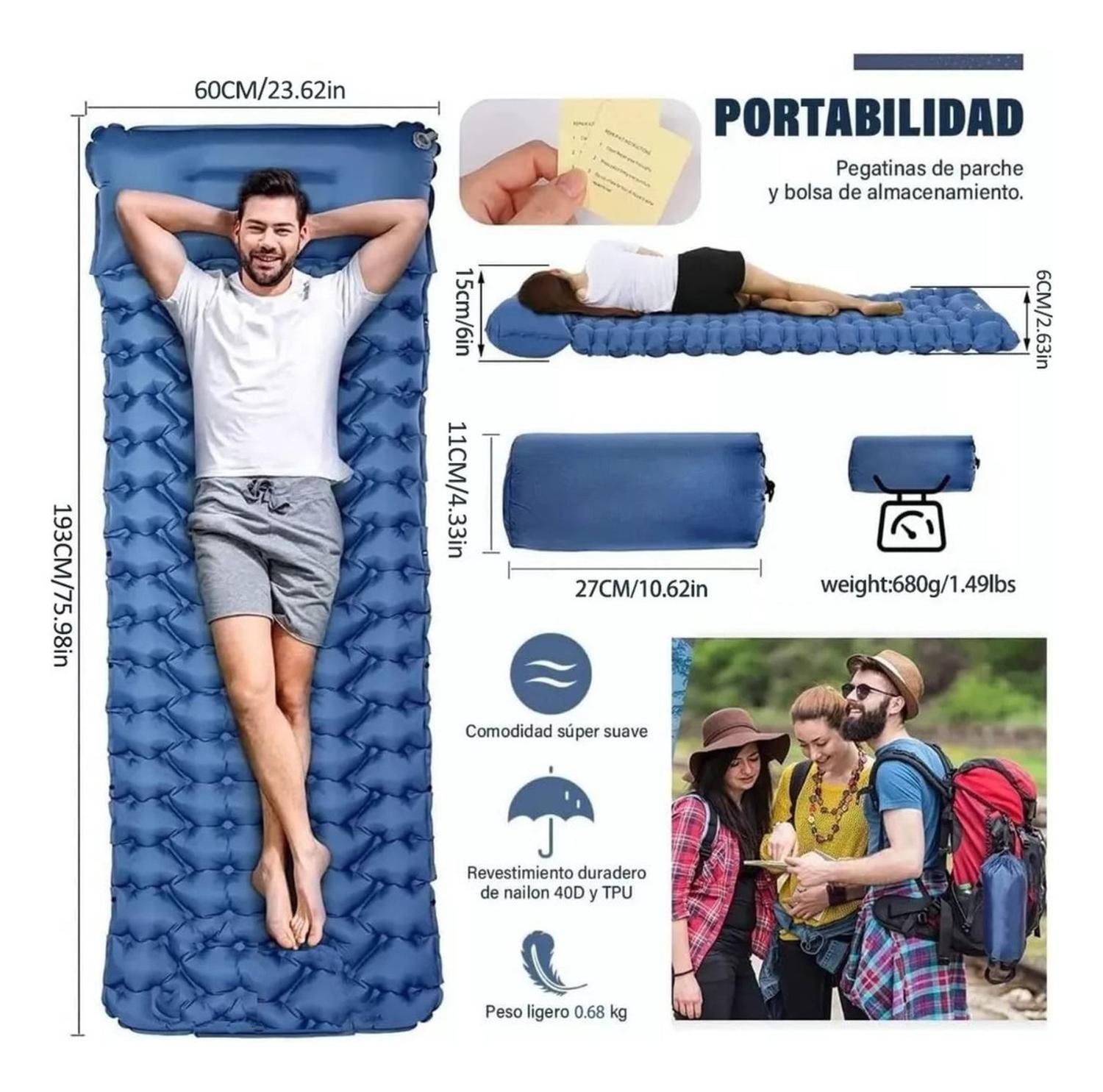 COLCHON INFLABLE PLEGABLE PARA CAMPING OUTDOOR AZUL - 2