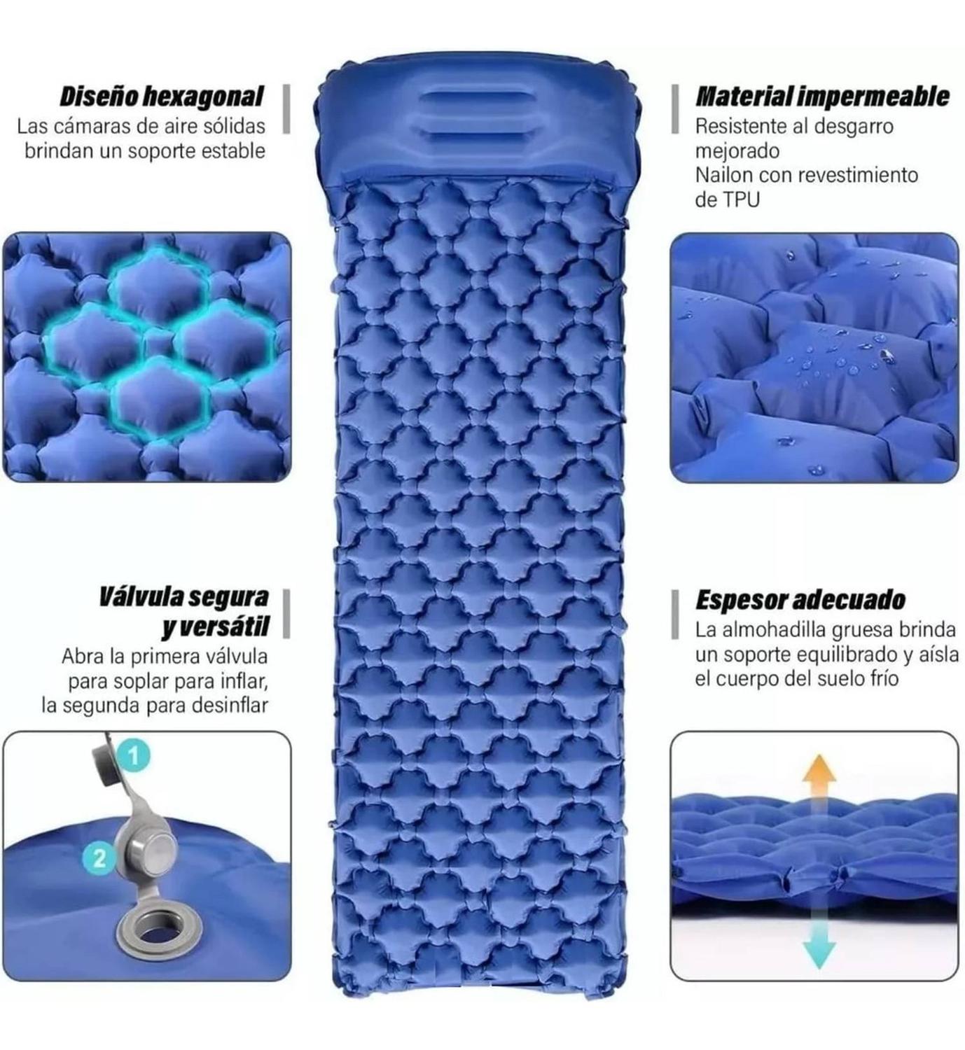 COLCHON INFLABLE PLEGABLE PARA CAMPING OUTDOOR AZUL - 3