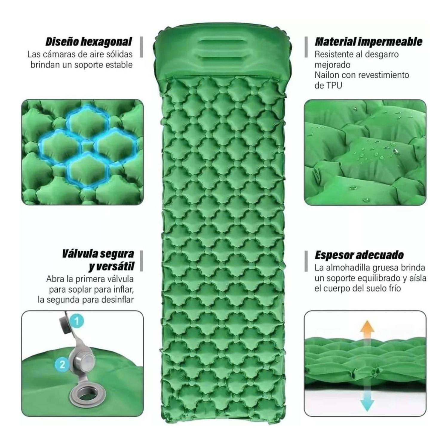 COLCHON INFLABLE PLEGABLE PARA CAMPING OUTDOOR VERDE - 3