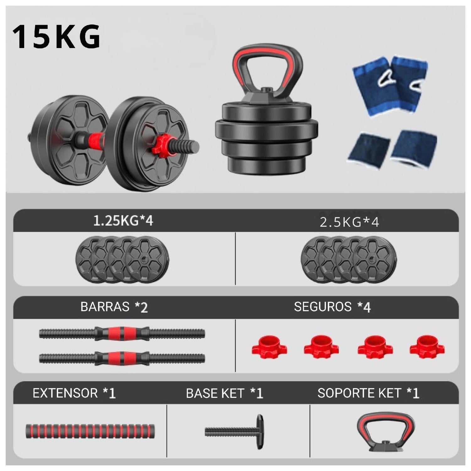 SET 15 KG MANCUERNAS AJUSTABLE BARRA Y KETTLEBELL 3 EN 1 - 2