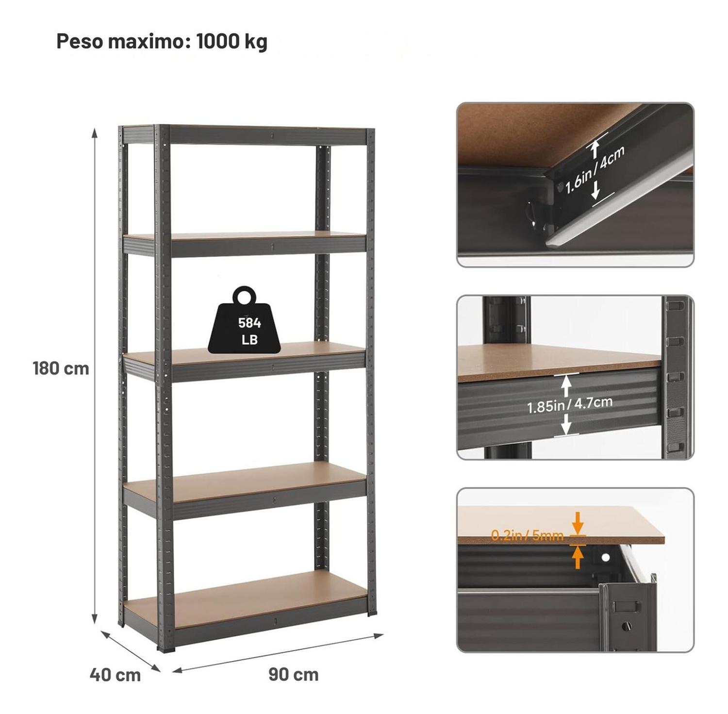 ESTANTE METALICO ARMABLE 180X90X40 ARMADO FACIL SIN PERNOS - 3