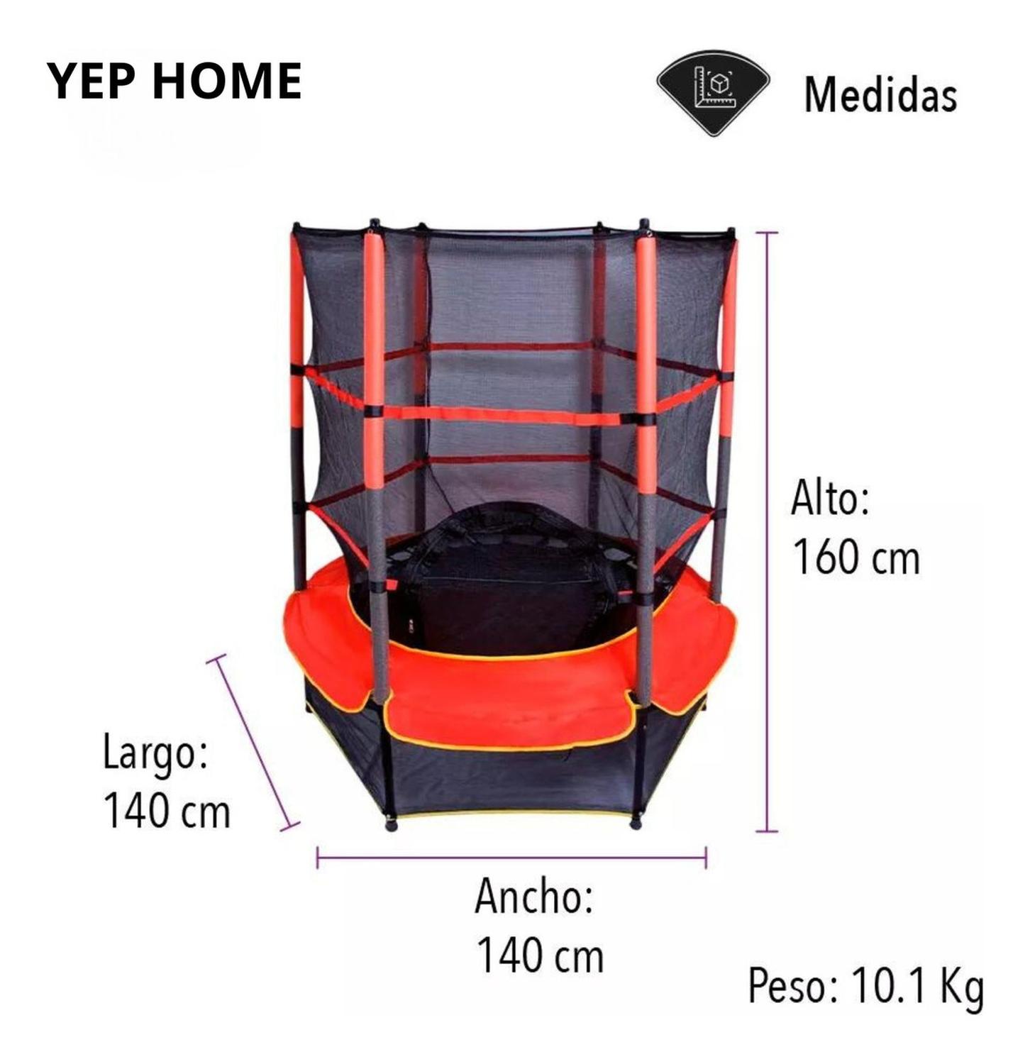 CAMA ELASTICA SALTARINA TRAMPOLIN PARA NIÑOS 1.4M CON MALLA ROJO - PLATEADO - 2