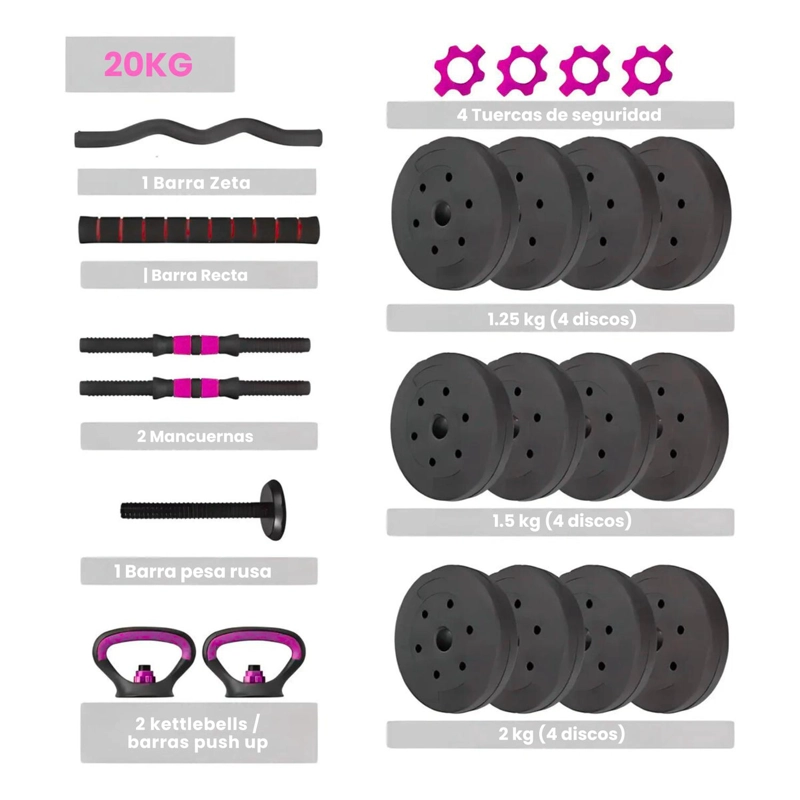 SET MANCUERNAS 20 KG 5 EN 1 BARRA Z - 2