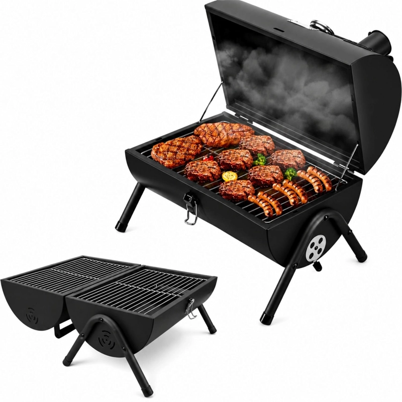 PARRILLA AHUMADOR DOBLE PORTATIL CARBON CAMPING - 2