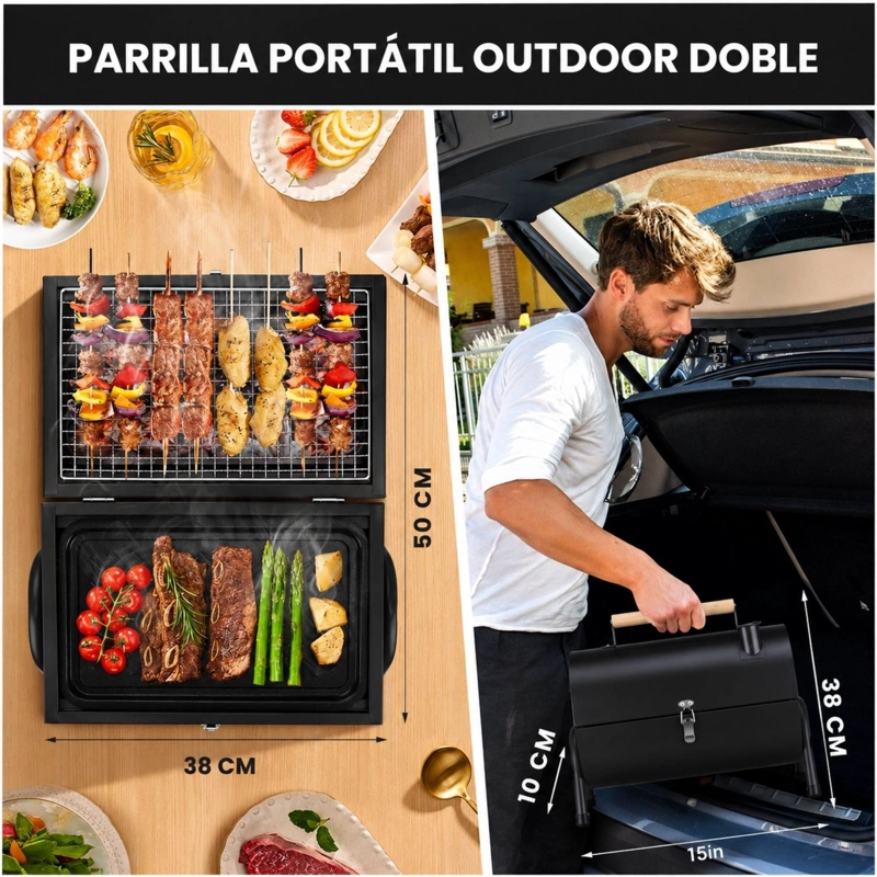 PARRILLA AHUMADOR DOBLE PORTATIL CARBON CAMPING - 3