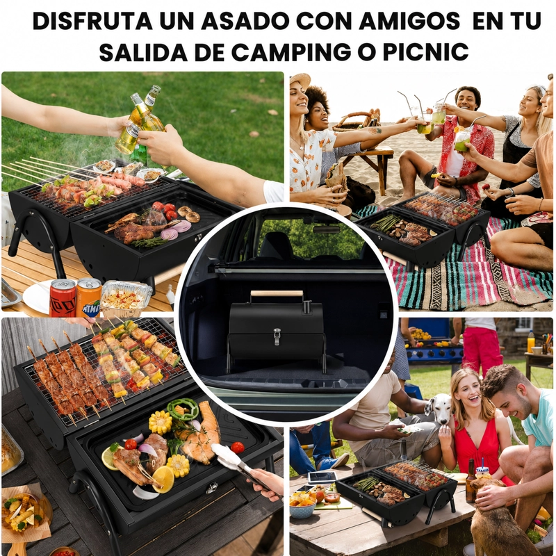 PARRILLA AHUMADOR DOBLE PORTATIL CARBON CAMPING - 5