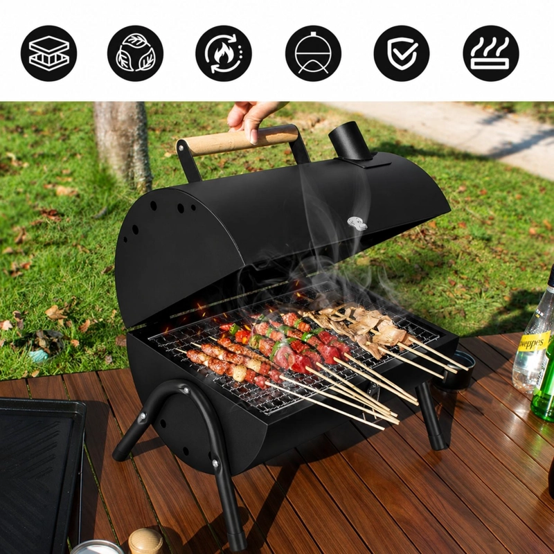 PARRILLA AHUMADOR DOBLE PORTATIL CARBON CAMPING - 6