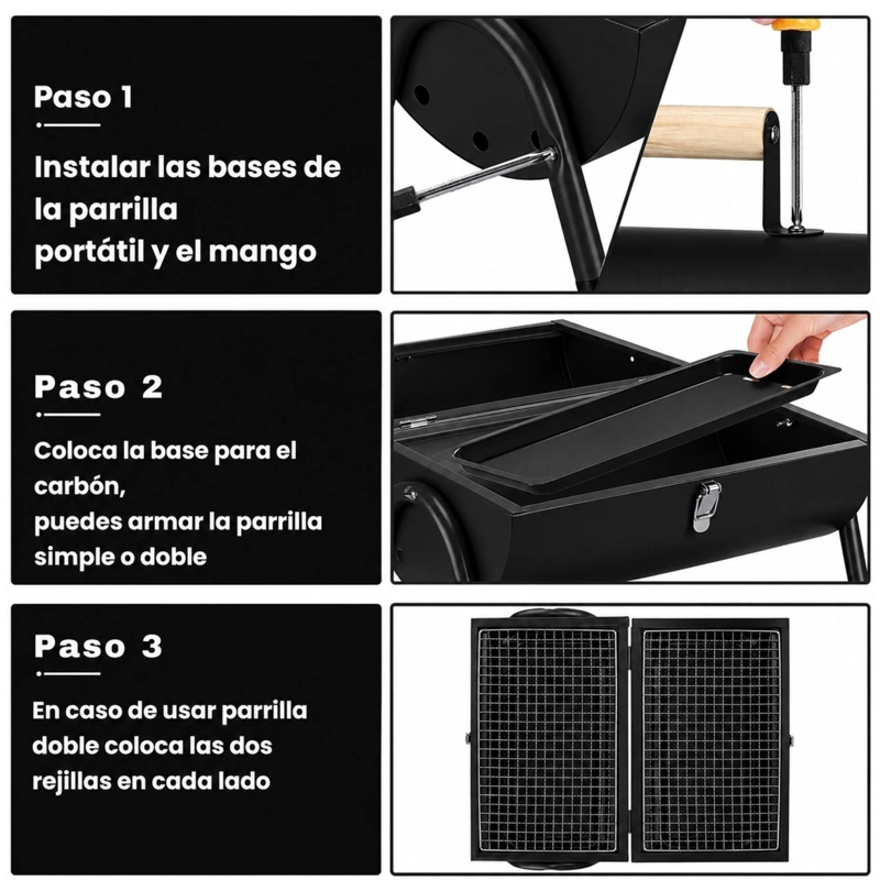 PARRILLA AHUMADOR DOBLE PORTATIL CARBON CAMPING - 7
