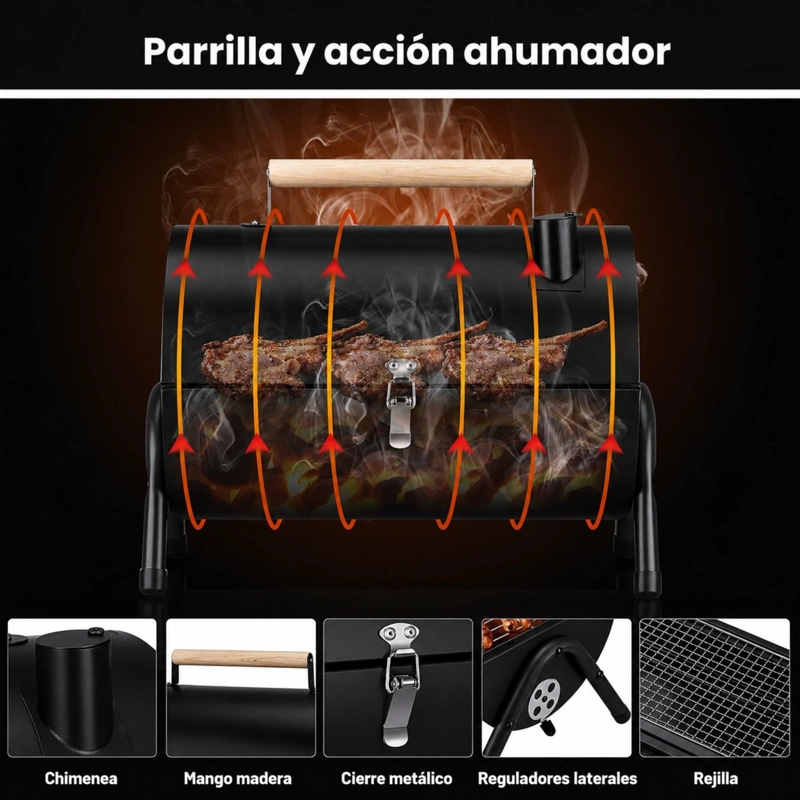 PARRILLA AHUMADOR DOBLE PORTATIL CARBON CAMPING - 8