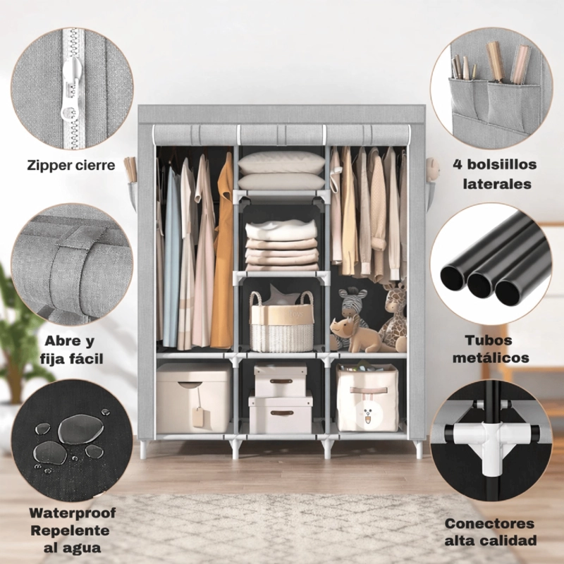 ARMARIO CLOSET ROPERO ARMABLE GRANDE GRIS - 6