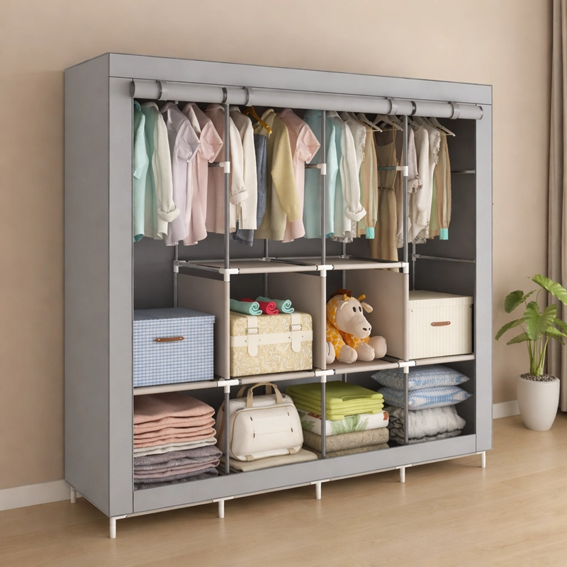 ARMARIO CLOSET ROPERO ARMABLE ORGANIZADOR COLGADOR XL GRIS - 2