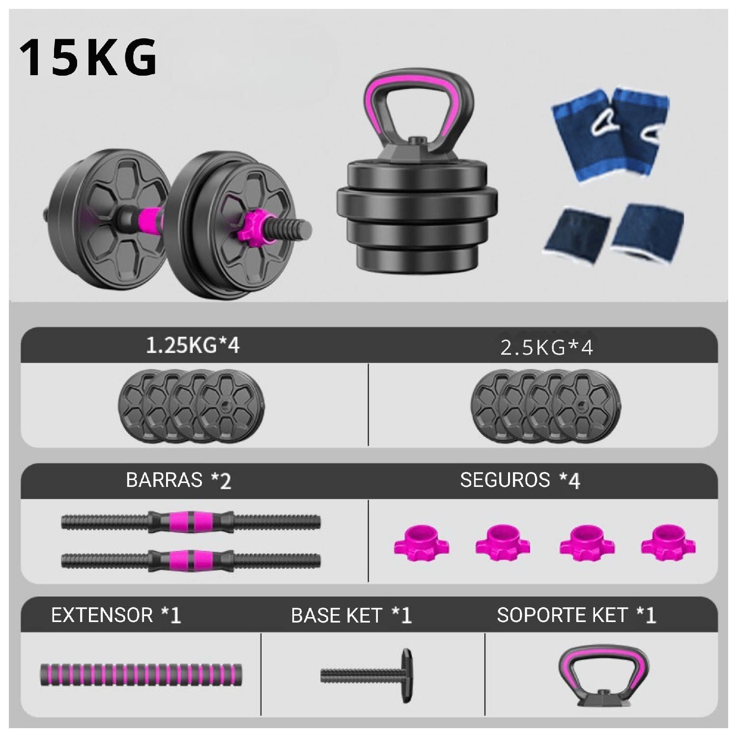 SET MANCUERNAS BARRA AJUSTABLES 15 KG 3 EN 1 - 2