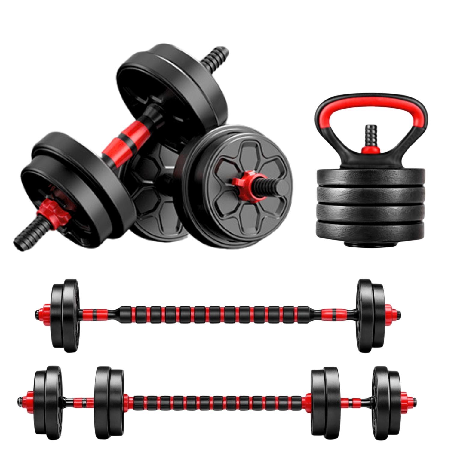 SET MANCUERNAS BARRA AJUSTABLES 15 KG 3 EN 1 ROJO - 1