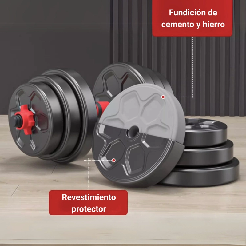 MANCUERNAS 40 KG BARRA AJUSTABLES 3 EN 1 ROJA - 4