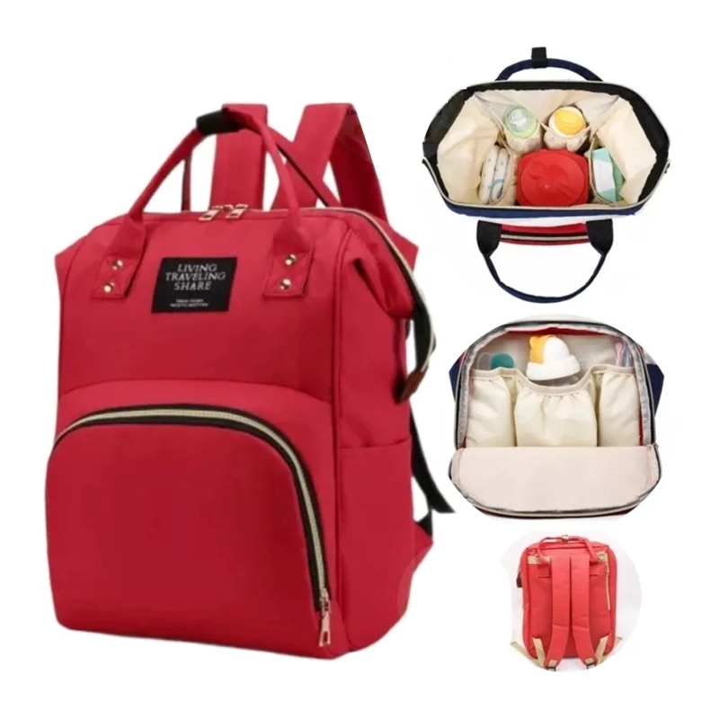 PAÑALERA BOLSO MATERNAL DISEÑO LISO ROJO - 4
