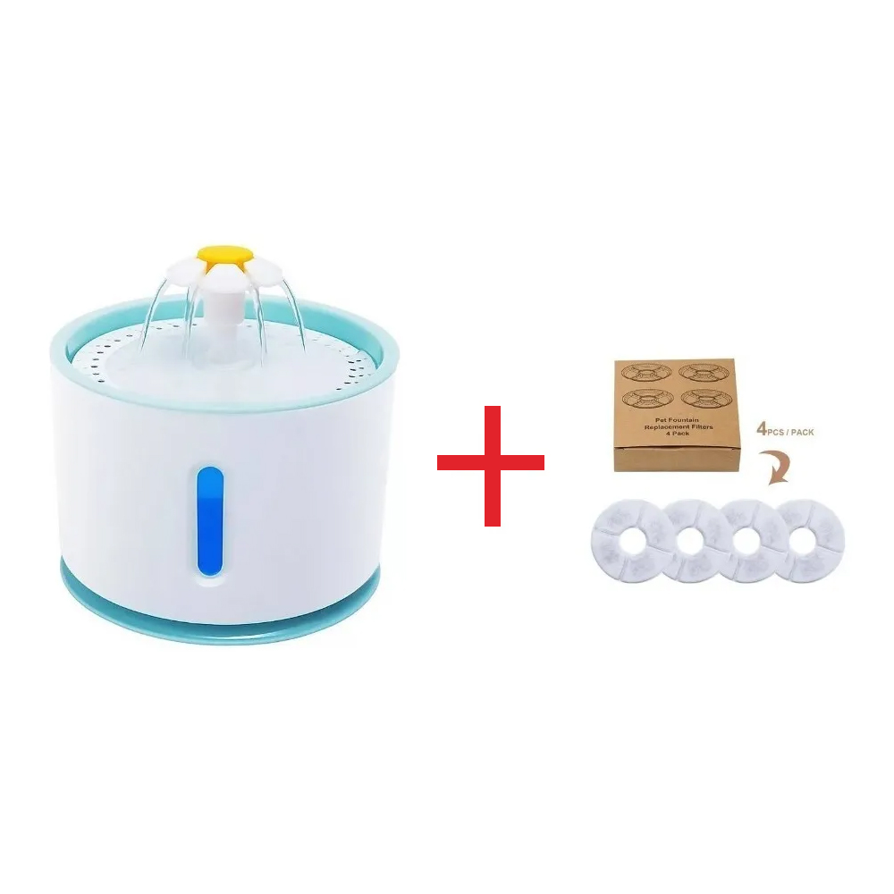SET PERROS GATOS FUENTE BEBEDERO DISPENSADOR AGUA ELÉCTRICO + 4 FILTROS - 1
