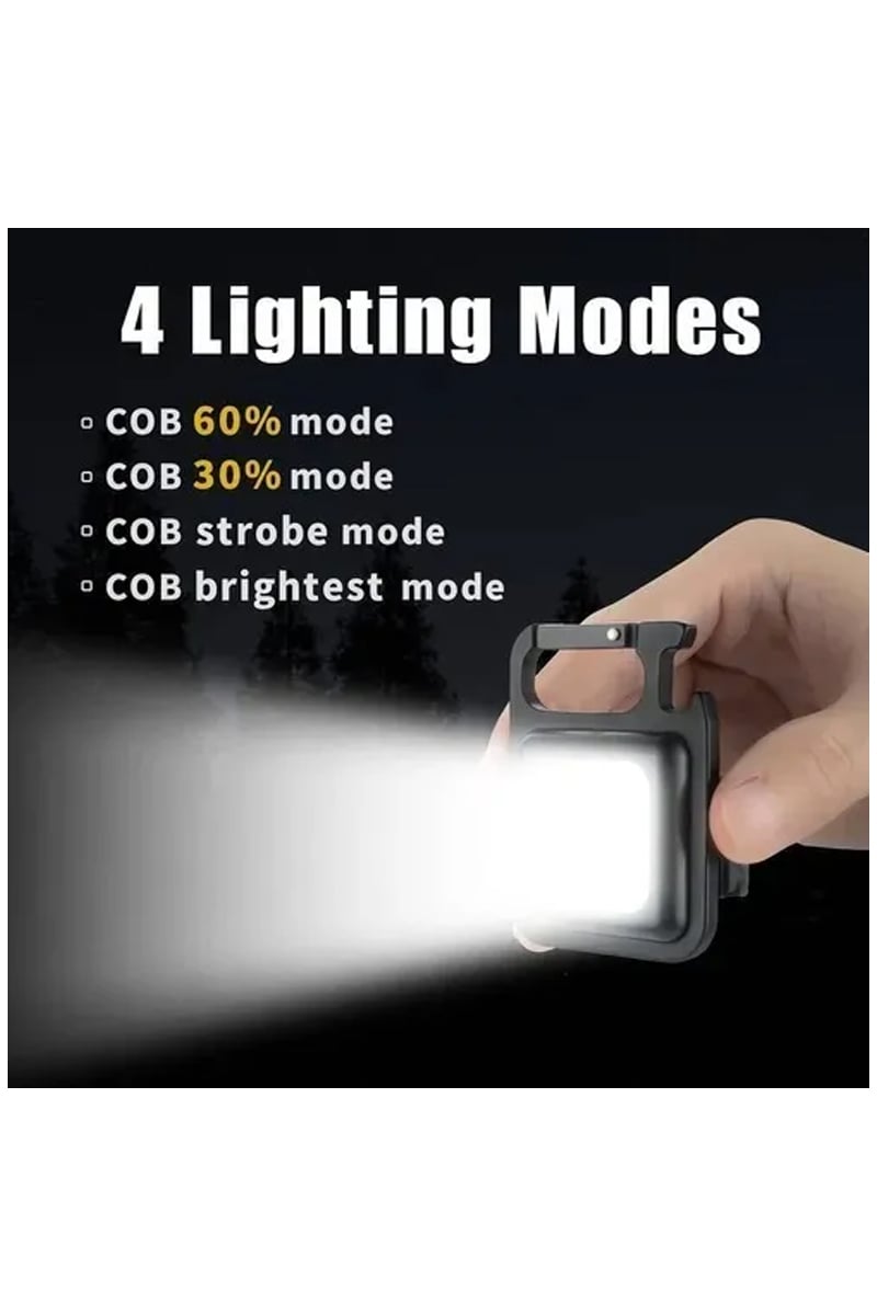 LINTERNA LED COB 800 LUMENS LLAVERO GANCHO MOSQUETÓN IMAN - 4