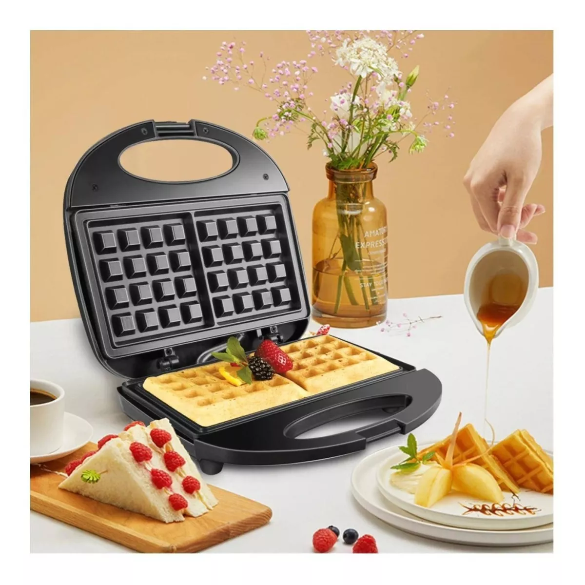 MÁQUINA WAFFLES WAFLERA 750W HAEGER CAPACIDAD 1 - 3