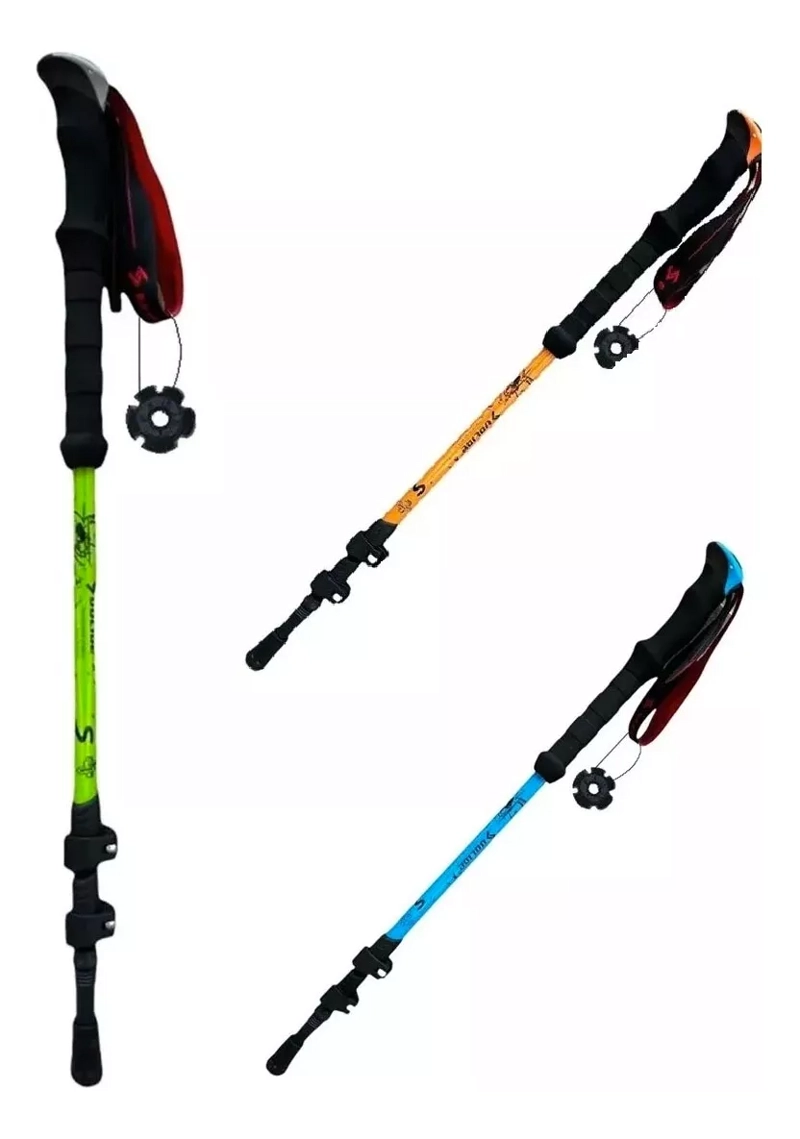 2 BASTÓN TREKKING SENDERISMO CAMPING ACERO CROMADO 3 TRAMOS DURALUMIN 7075 NARANJA - 3