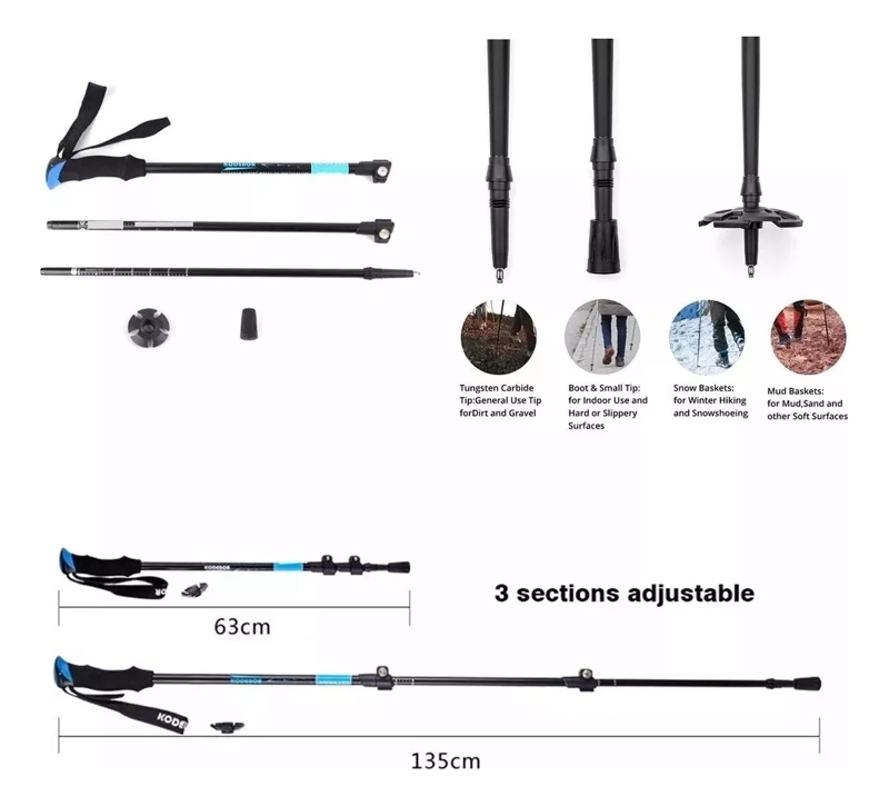 2 BASTÓN TREKKING SENDERISMO CAMPING ACERO CROMADO 3 TRAMOS DURALUMIN 7075 NARANJA - 4