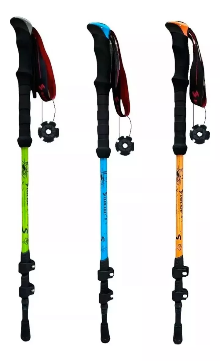 2 BASTÓN TREKKING SENDERISMO CAMPING ACERO CROMADO 3 TRAMOS DURALUMIN 7075 VERDE - 3