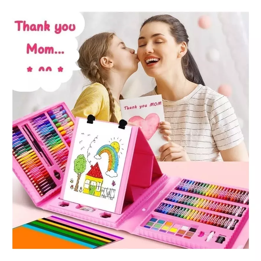 MALETA 208 PIEZAS DIBUJO INFANTIL APRENDIZAJE ARTE ESCOLAR ROSADO - 4