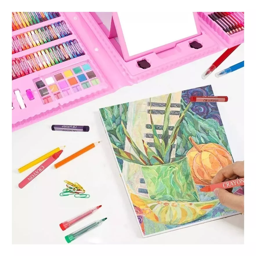 MALETA 208 PIEZAS DIBUJO INFANTIL APRENDIZAJE ARTE ESCOLAR ROSADO - 5