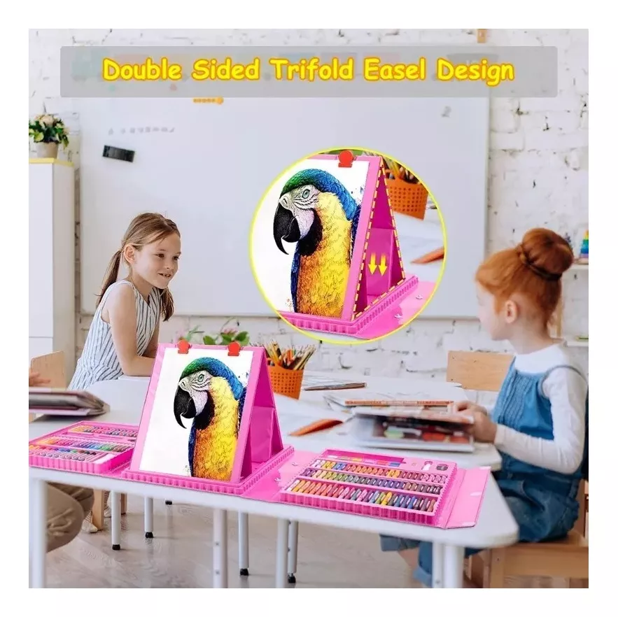 MALETA 208 PIEZAS DIBUJO INFANTIL APRENDIZAJE ARTE ESCOLAR ROSADO - 6