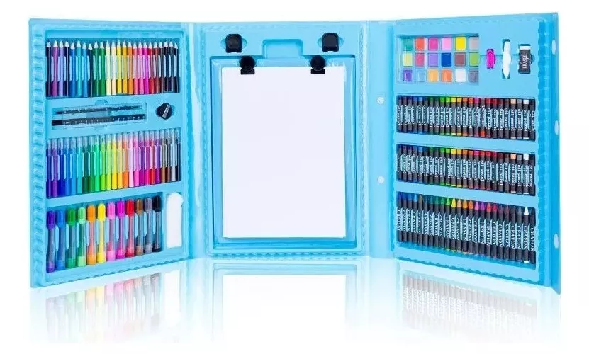 MALETA 208 PIEZAS DIBUJO INFANTIL APRENDIZAJE ARTE ESCOLAR AZUL - 1