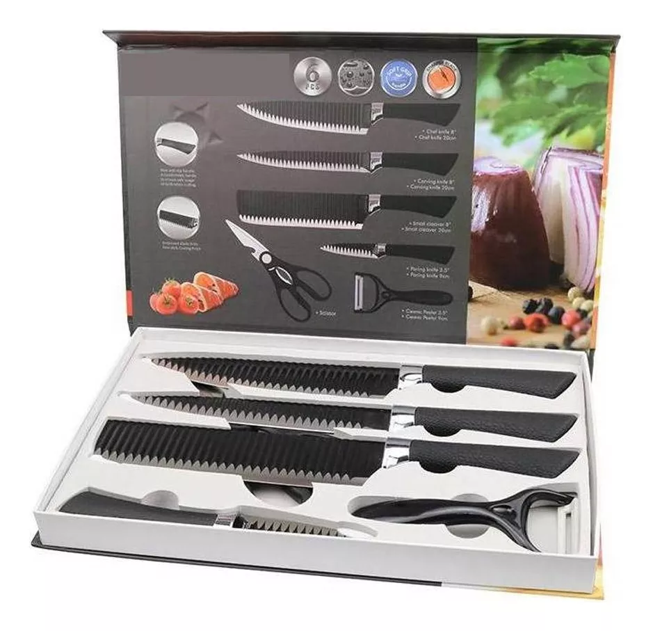 SET DE 6 CUCHILLOS JUEGO CUCHILLOS COCINA TIJERA PELADOR - 1