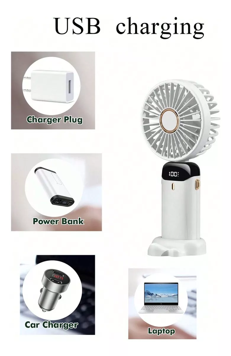 VENTILADOR DE MANO PORTÁTIL ENFRIADOR 5 VELOCIDADES BLANCO - 5