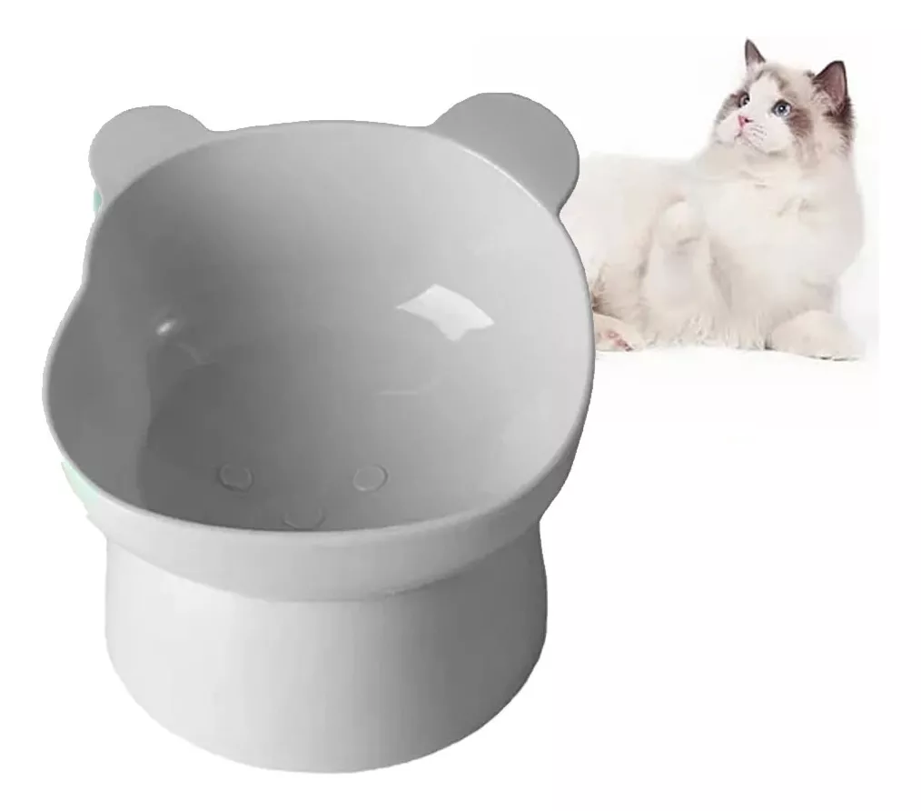 CUENCO BOWL PLATO INCLINADO ELEVADO PARA PERRO GATOS MASCOTA GRIS - 1