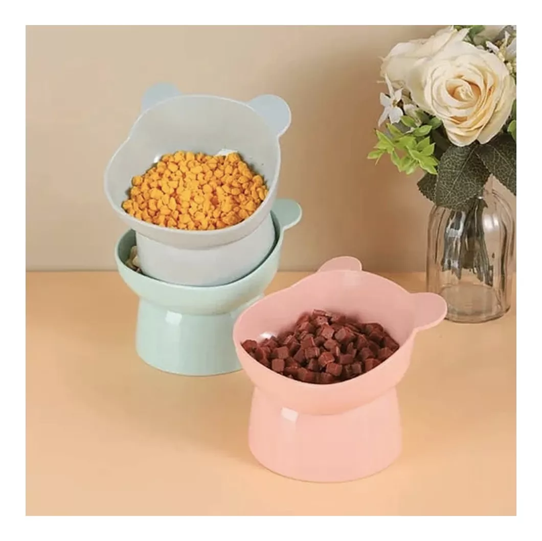 CUENCO BOWL PLATO INCLINADO ELEVADO PARA PERRO GATOS MASCOTA GRIS - 4