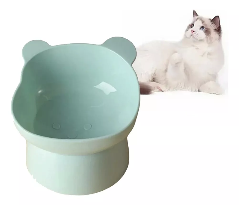 CUENCO BOWL PLATO INCLINADO ELEVADO PARA PERRO GATOS MASCOTA VERDE - 1