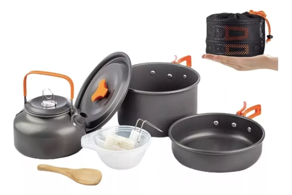 SET OLLAS Y TETERA LIGERA Y PORTABLE PARA CAMPING 3 PERSONAS - 1