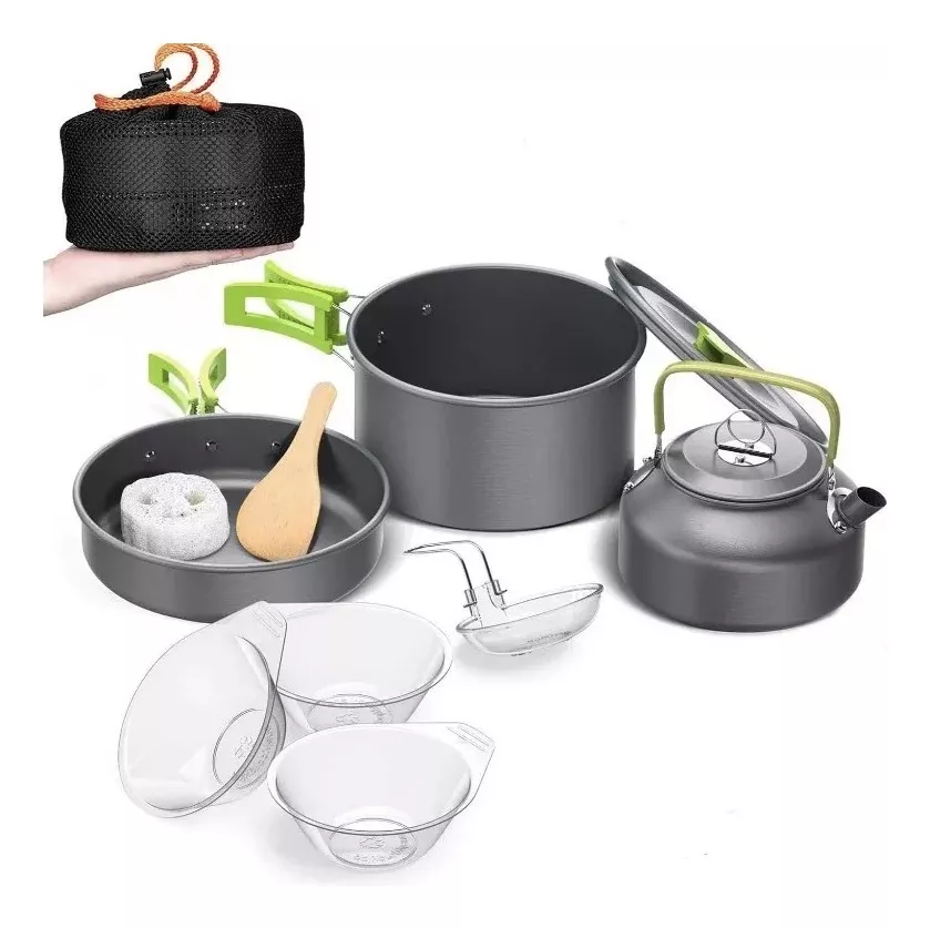SET OLLAS Y TETERA LIGERA Y PORTABLE PARA CAMPING 3 PERSONAS - 3
