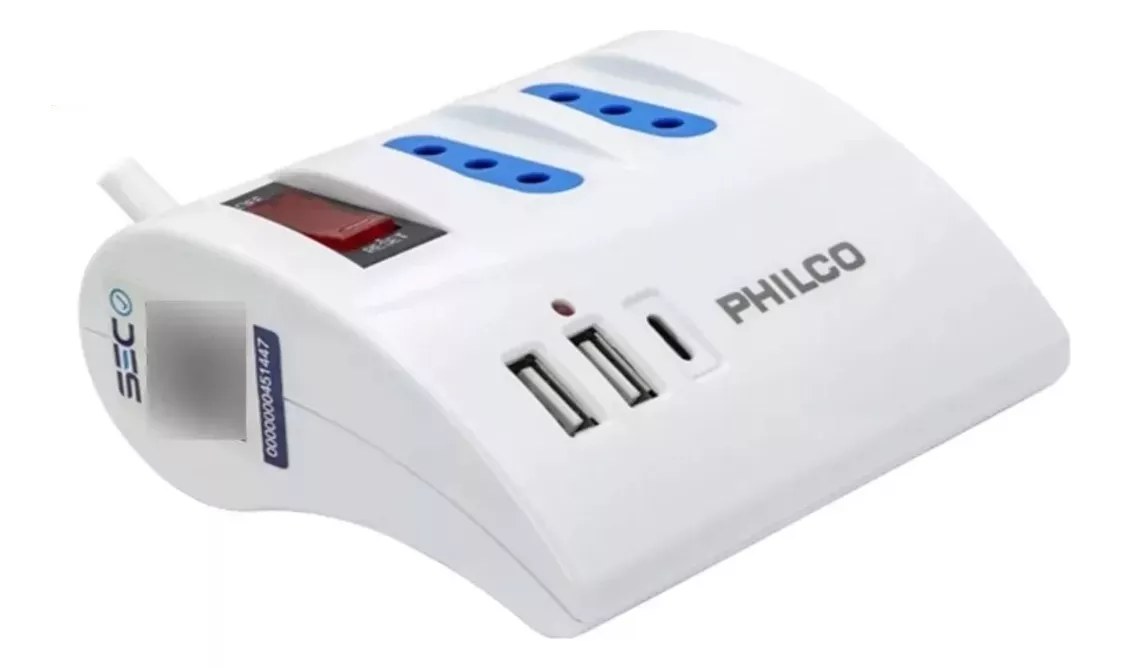 ALARGADOR EXTENSION PHILCO 3 ENCHUFES + 2 USB + 1 TIPO C - 3