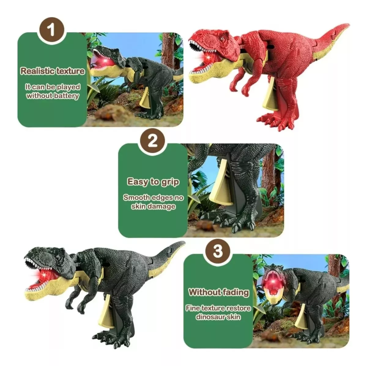 JUGUETE VERDE DINOSAURIO SA ZA ZA T-REX TIK TOK PISTOLA DESCOMPRESION - 7