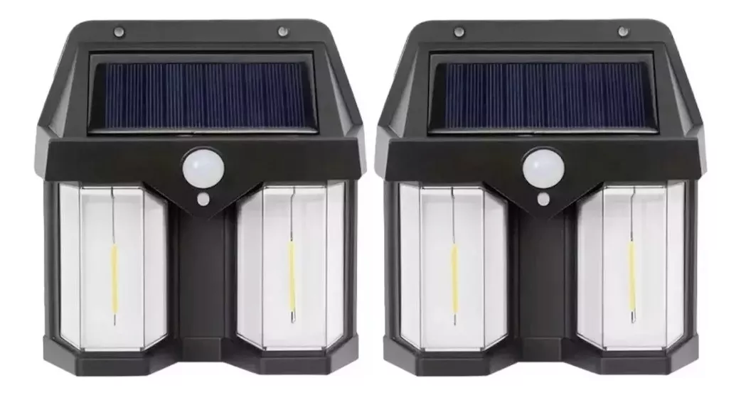 PACKS 2 LÁMPARA FAROL SOLAR DOBLE CON SENSOR LUZ CÁLIDA - 1