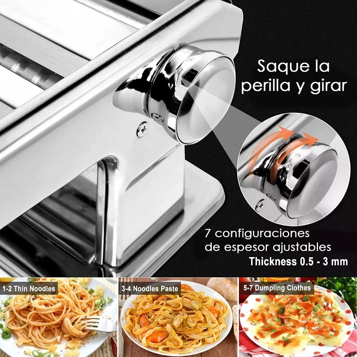 MAQUINA PARA HACER PASTA MANUAL COLOR PLATEADO - 5
