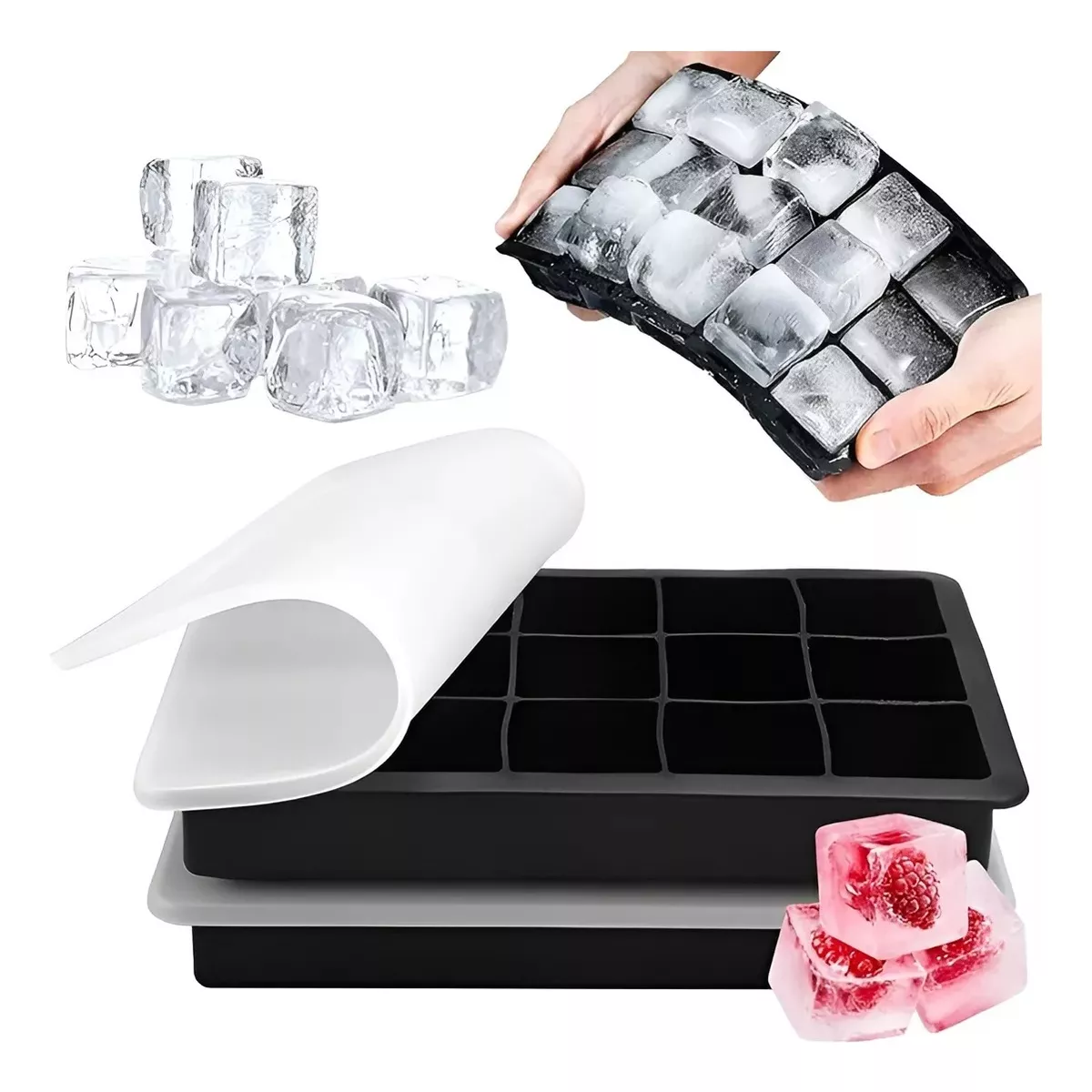 2 CUBETAS SILICONA CUBETERA SILICONA CUBETAS HIELO C/TAPA 15 - 1