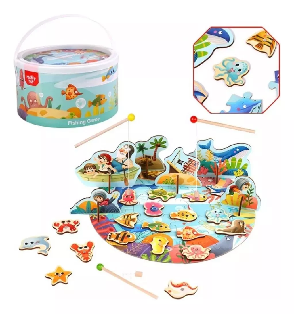 JUEGO MADERA PESCA MILAGROSA MULTICOLOR + ROMPECABEZAS JUEGO MONTESSORI - 1